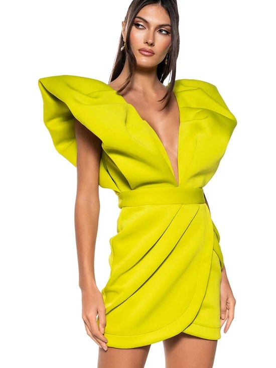 AKIRA Dresses & Skirts - AKIRA Neon Lime Plunge V-Front Mini Dress